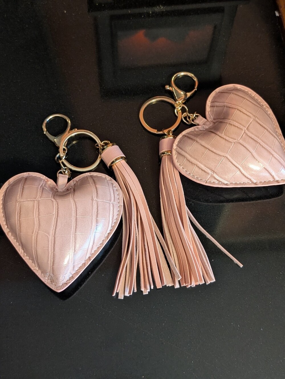 Two Pink Heart Tassel Keychain Bag Charms- Women Accessories